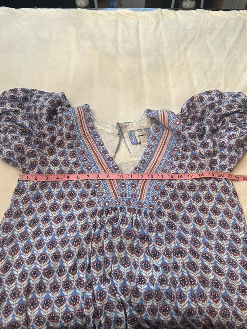 Maeve by Anthropologie Blue Puff-Sleeve V-Neck Mini Dress Large 38487 - Picture 10 of 13